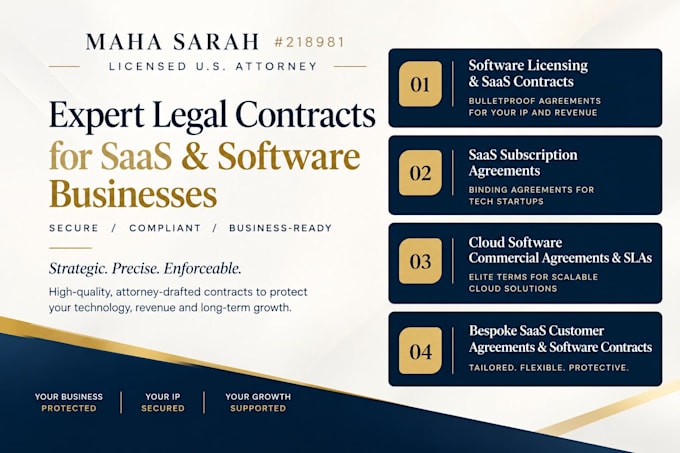 prepare binding saas subscription agreements for tech startups as a US attorney