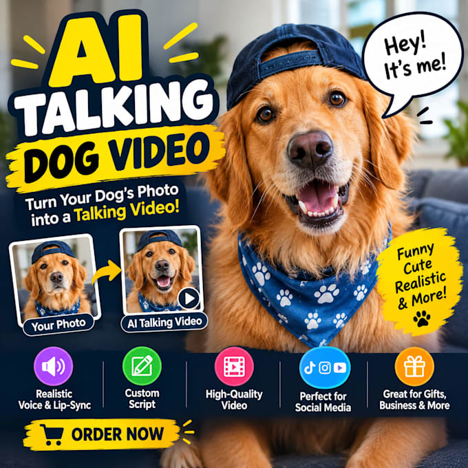 create a funny realistic ai talking dog video for your pet