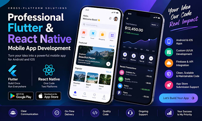 develop pro flutter and react mobile apps for android