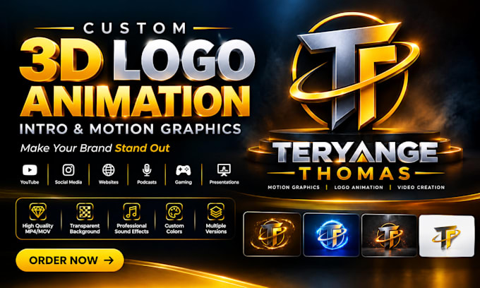 create a custom 3d animated logo intro and motion graphics