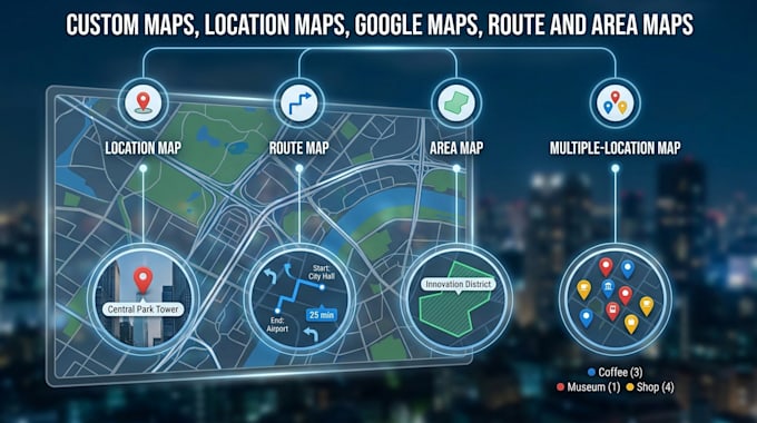 create custom maps, location map, route and area map