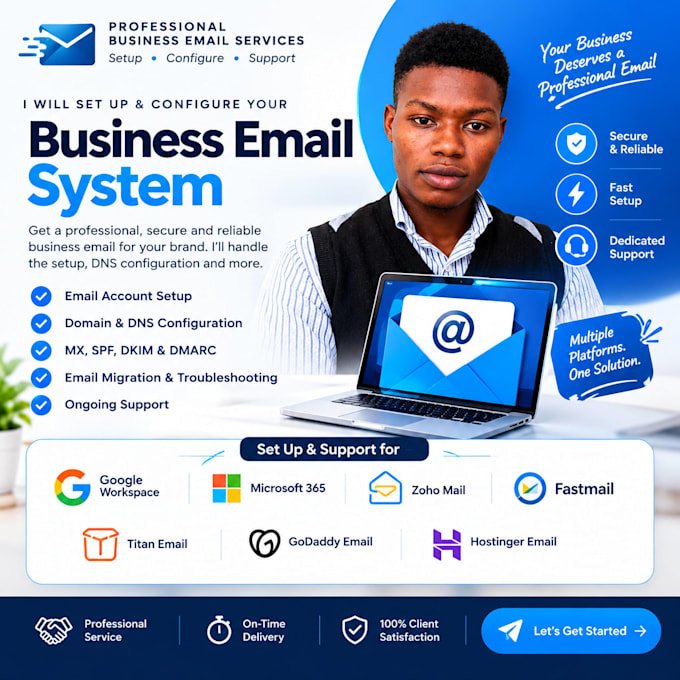 set up google workspace, microsoft 365, zoho business email