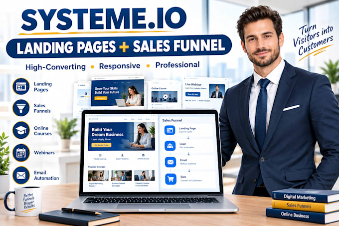 create systeme io landing pages and sales funnel