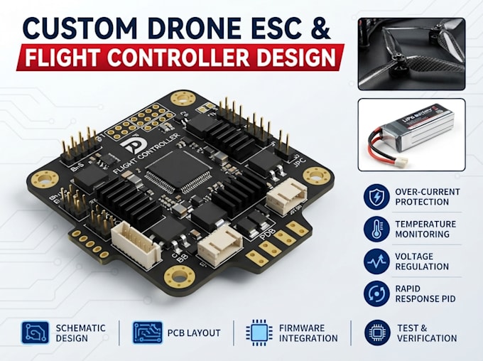 design drone flight controller pcb, esc, and power distribution board
