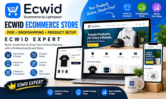 design ecwid ecommerce store product setup ecwid pod expert dropshipping store