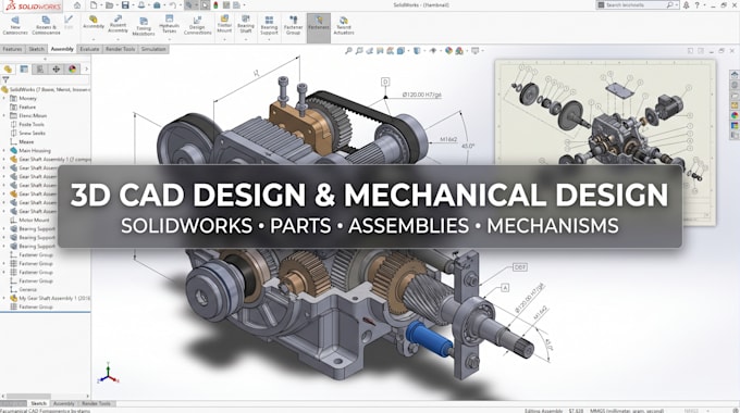 do 3d cad design, mechanical design and cad design in solidworks