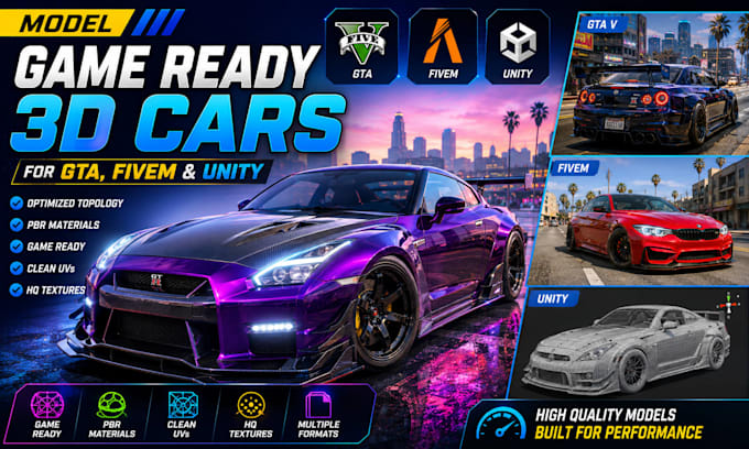 model game ready 3d cars for gta, fivem, and unity