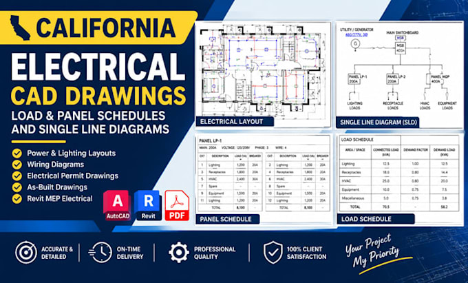 create california electrical cad drawings, load panel schedules, and sld