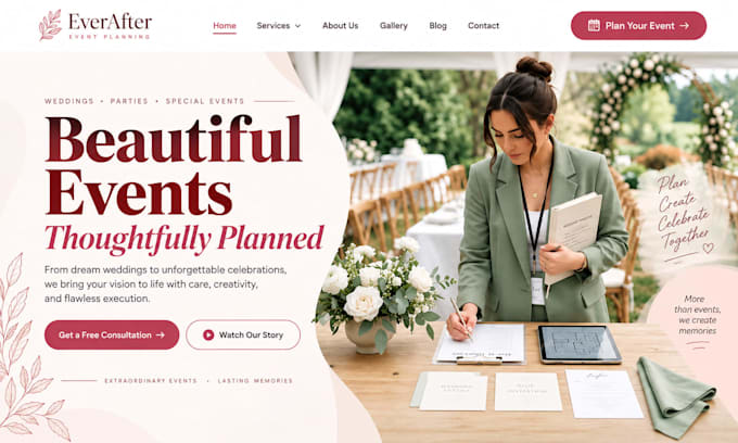design wix event planner website, wedding coordinator party planner website