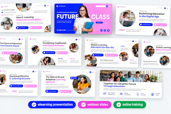 design engaging e learning presentation for online trainers and webinar slides