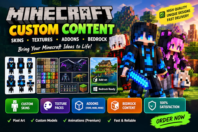 create custom minecraft skins, textures, addons and bedrock content