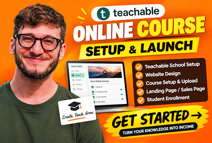 setup teachable school, teachable website, online course, teachable landing page