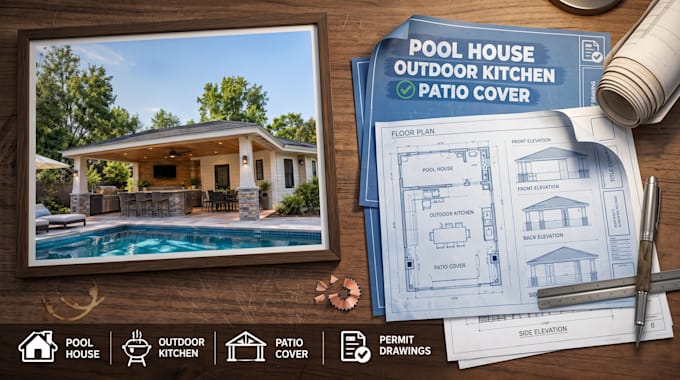 create pool house outdoor kitchen patio cover permit drawing