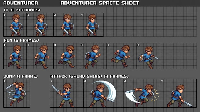 pixel art character animation and sprite sheets in aseprite or any source file