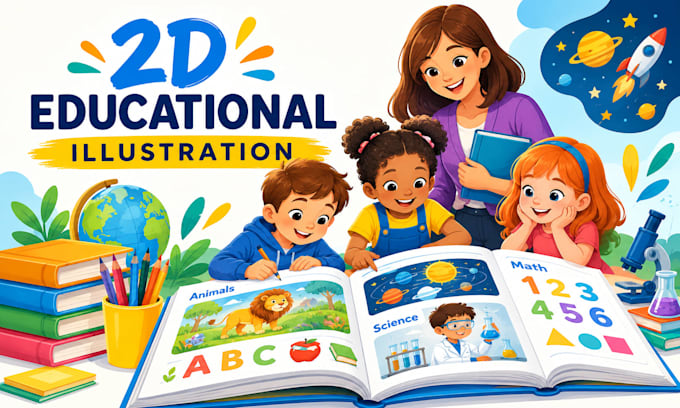 illustrate 2d educational children books, textbooks and learning material