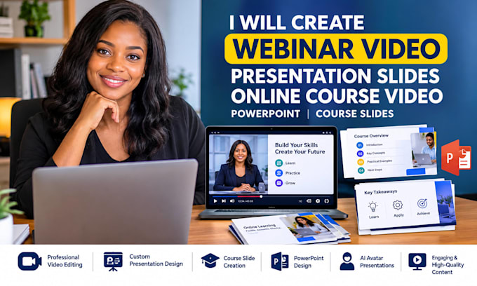 create webinar slides, presentation design, powerpoint, online course slides