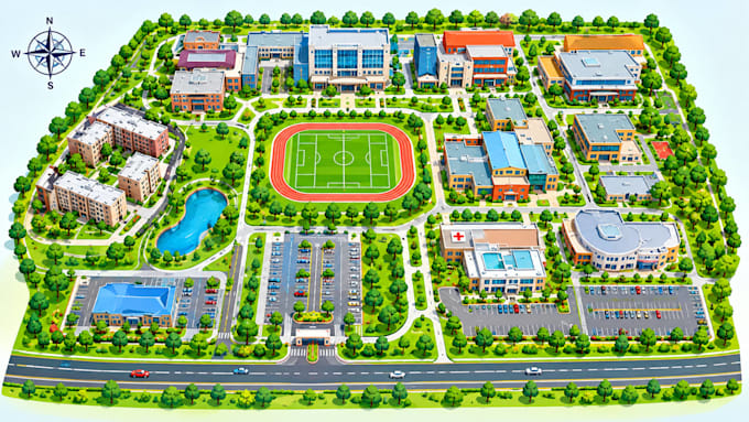 design facility map, wayfinding, campus map and visitor map