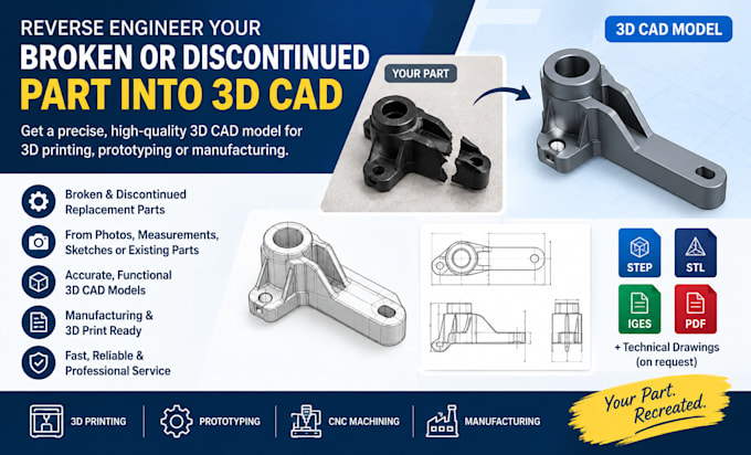 reverse engineer broken parts into 3d cad for replacement
