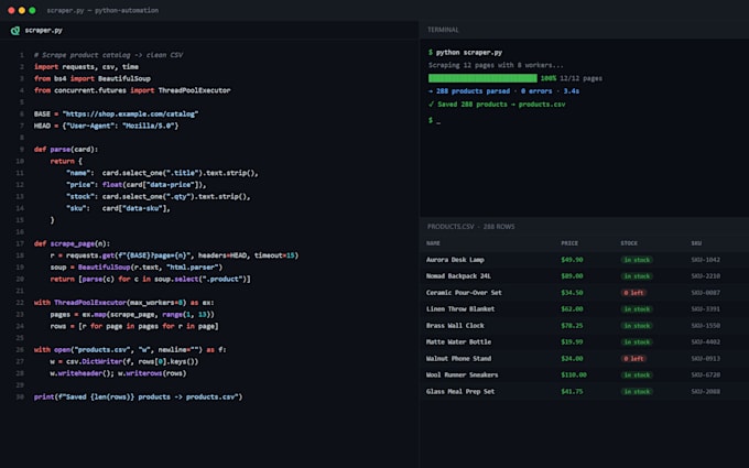 build a python automation script, web scraper or bot