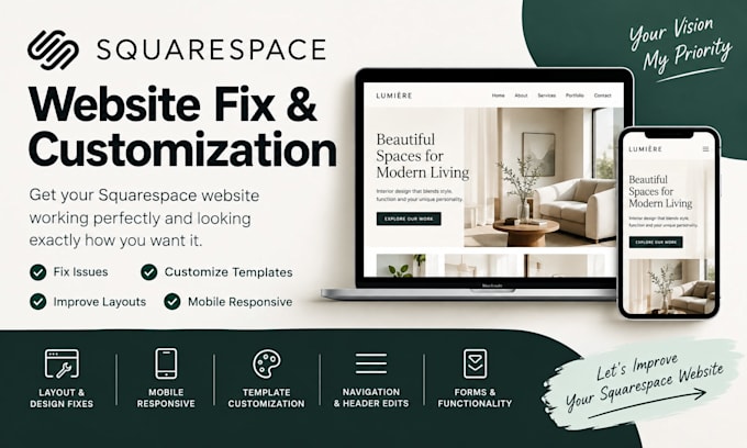 fix squarespace website customize template pages and layout