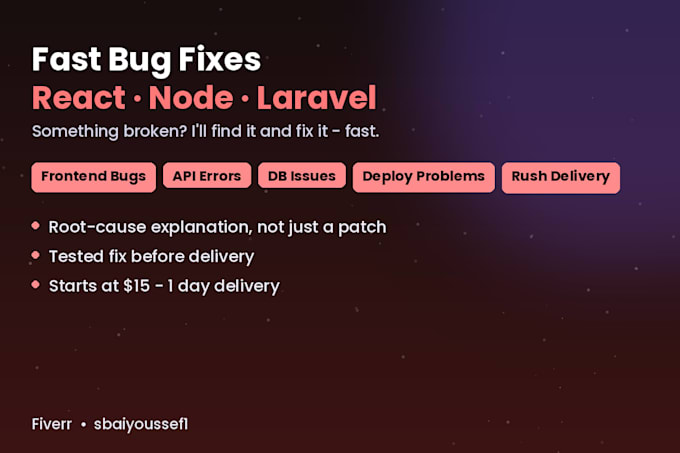 fix bugs and errors in your react node js or laravel app fast