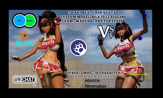 create, rig 3d anime vtuber avatar, vrm, warudo, koikatsu with full body rigging