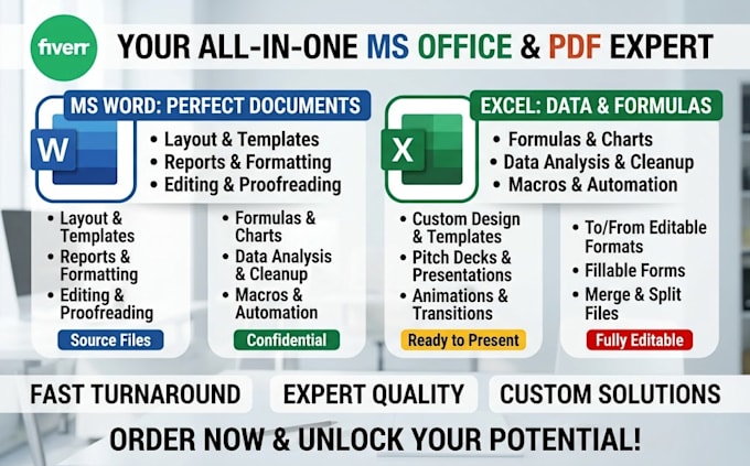 design and edit ms word, excel, powerpoint, and PDF files
