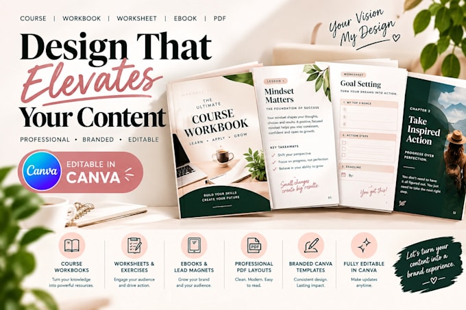 design a professional course workbook, worksheet and PDF in canva