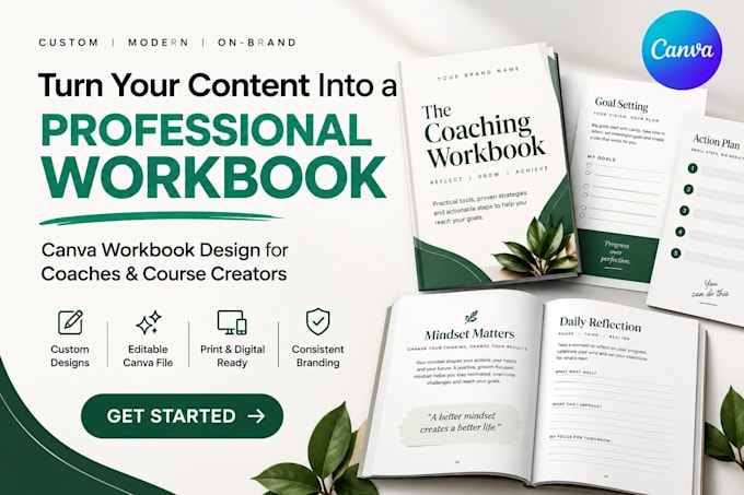 design a professional canva workbook for coaches and course creators
