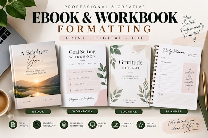 format your ebook workbook journal planner for print or digital