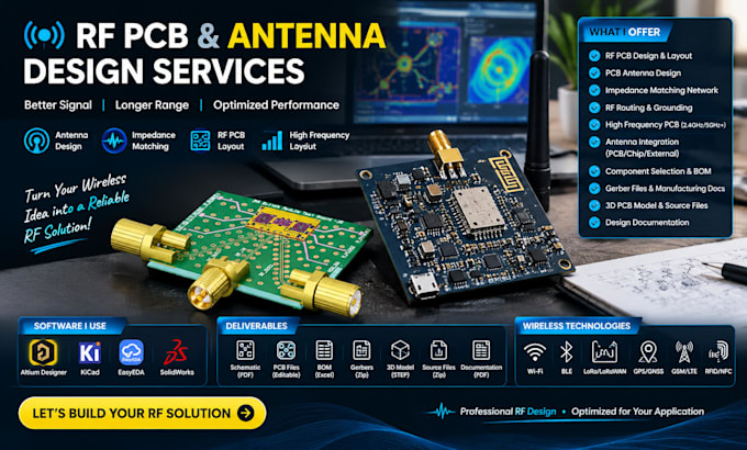 design rf pcb antenna, impedance matching rf layout and high frequency wireless
