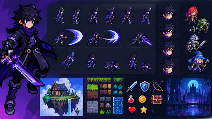 create pixel art animation, pixel character and sprite sheet