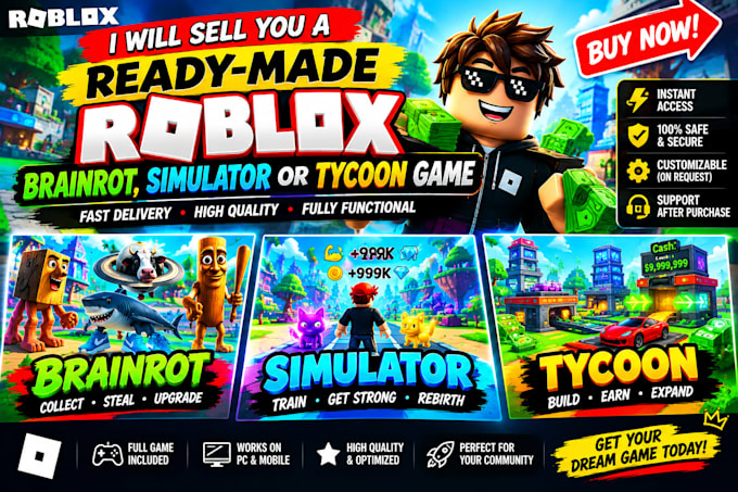 sell ready made roblox brainrot simulator tycoon game