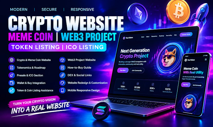 create crypto website meme coin, web3 project, token listing, coin ico listing