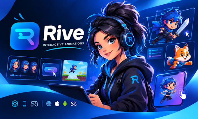 create custom interactive rive animations for web apps games and 2d characters