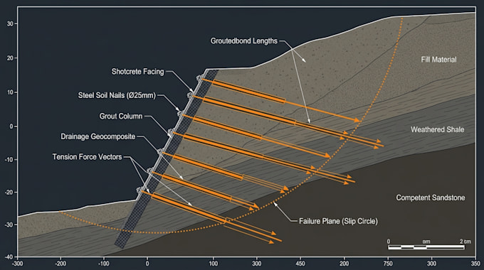 perform soil nail wall and tieback anchor structural stability analysis