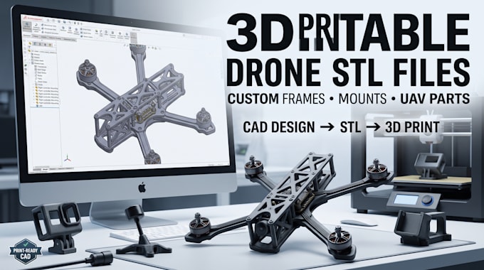 create 3d printable stl files for your custom drone uav vtol quad drone frame
