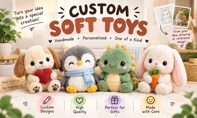 make a custom handmade plushie, stuffed animal or soft toy