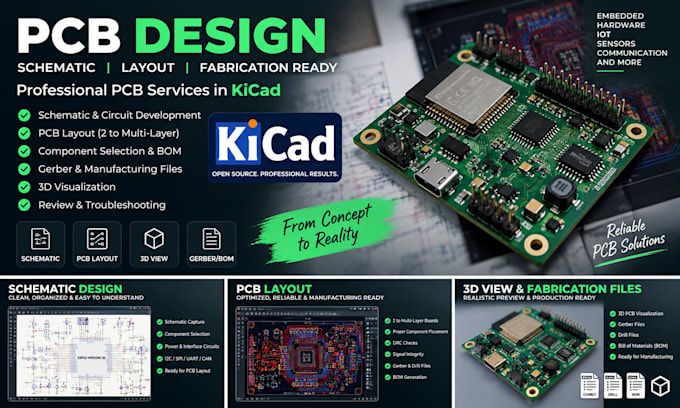 design pcb layout, schematic and circuit boards in kicad