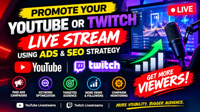 promote your youtube or twitch live stream using ads and