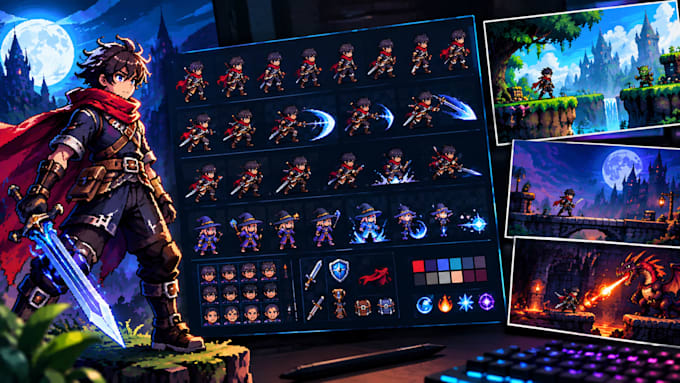 create 2d game character sprite sheet and animation