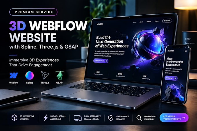 build a 3d webflow website with spline, threejs gsap with interactive web app
