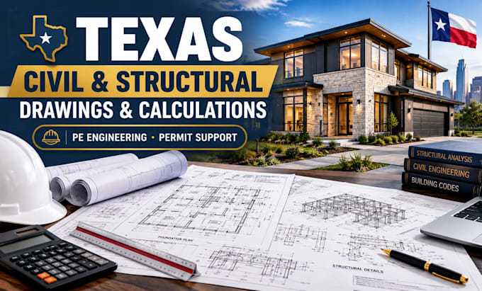 do civil and structural drawings, calculation for texas permit and pe engineer