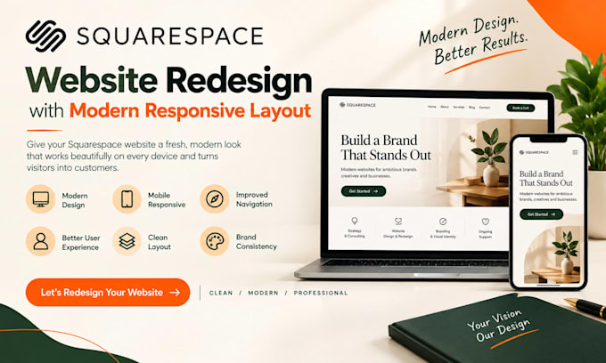 redesign squarespace website with modern reesponsive layout