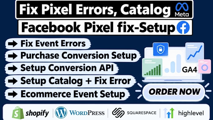 fix or setup meta facebook pixel, ga4 ecommerce tracking with GTM