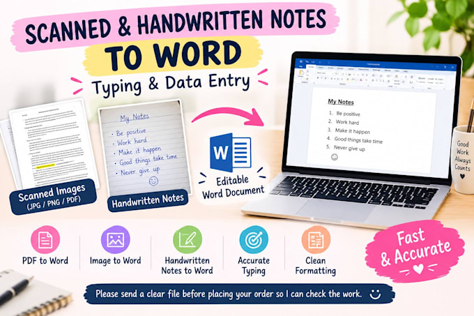 type scanned images and handwritten notes into word
