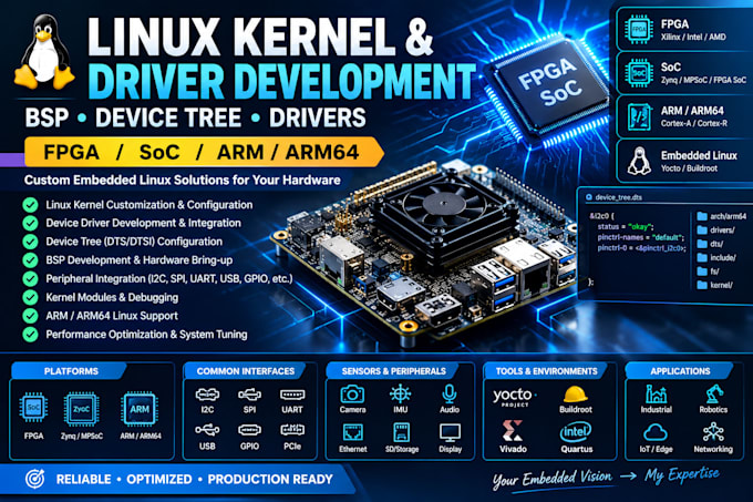 develop linux kernel drivers bsp and device tree for embedded systems