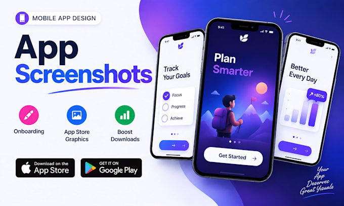 mobile app screenshots onboarding screens app store graphics
