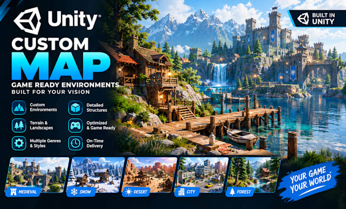 create a unity game map, 3d game environment, level design and game development