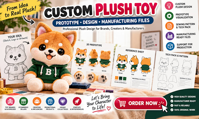 create custom plush toy prototype custom plush design and manufacturing files